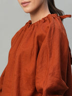 Women's Rust 100% Linen Regular Fit Blouse