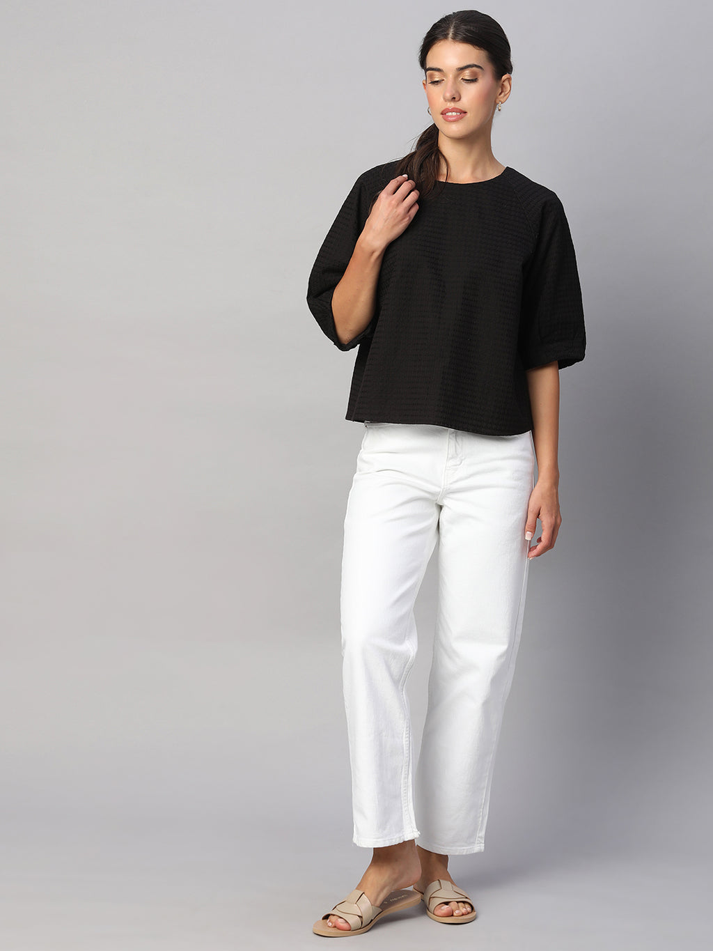 Women's Black 100% Cotton Regular Fit Blouse