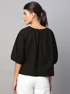 Women's Black 100% Cotton Regular Fit Blouse