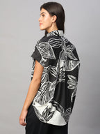 Women's White/Black 100% Cotton Boxy Fit Blouse