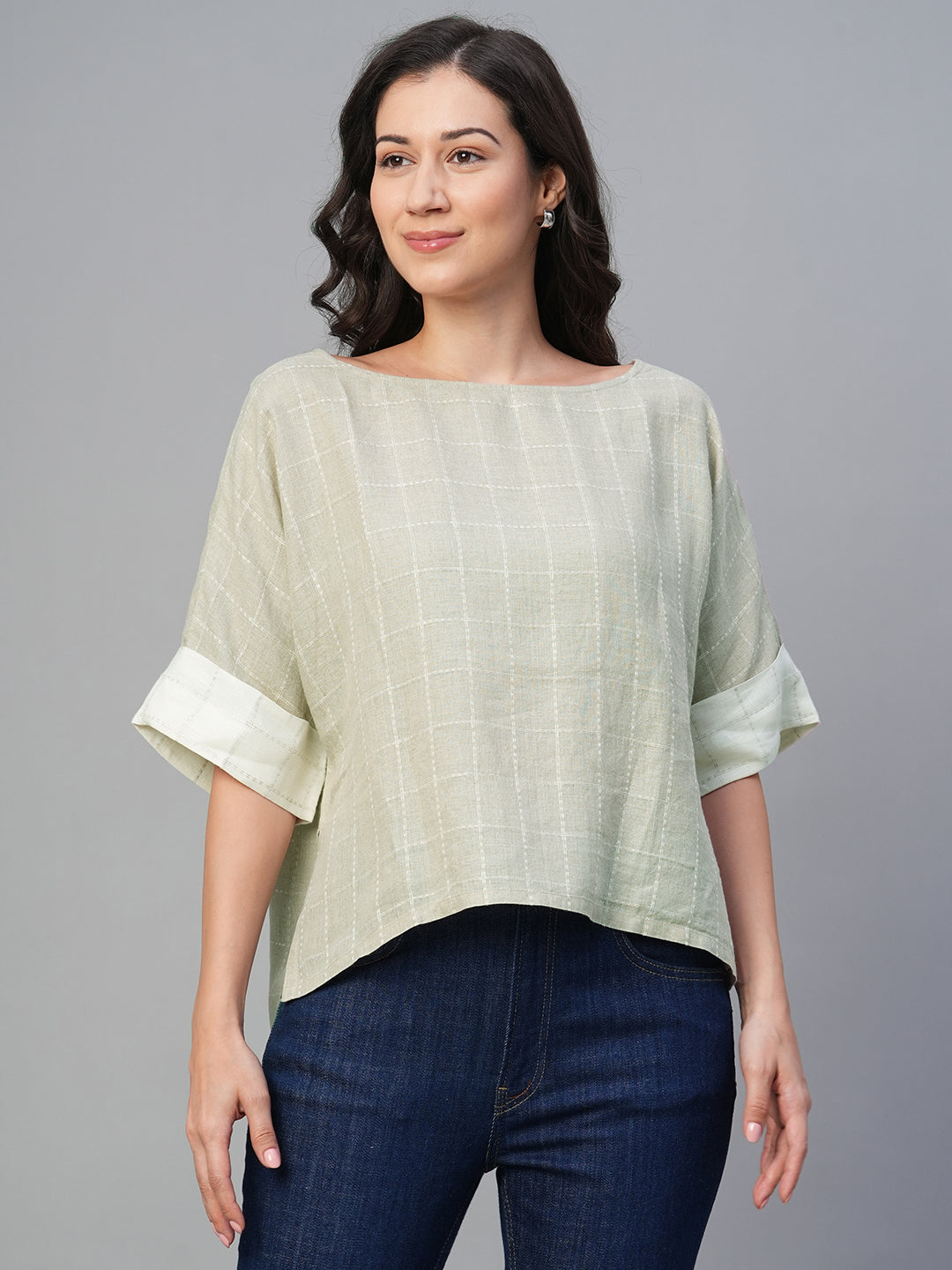 Women's Natural 100% Linen Boxy Fit Blouse
