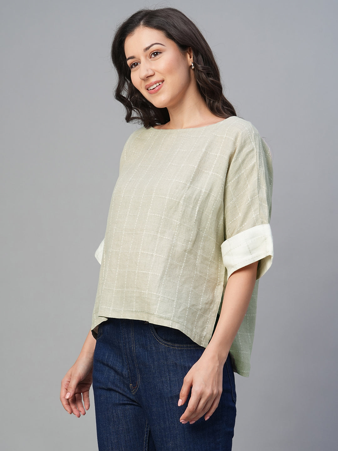 Women's Natural 100% Linen Boxy Fit Blouse