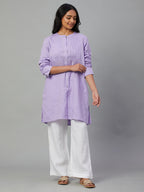Women's Lilac 100% Linen Regular Fit Blouse