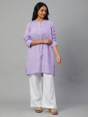 Women's Lilac 100% Linen Regular Fit Blouse