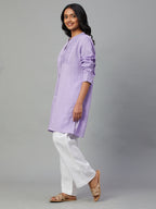 Women's Lilac 100% Linen Regular Fit Blouse