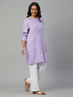 Women's 100% Linen Longline Blouse Lilac