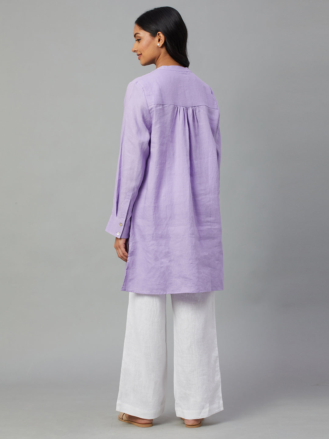 Women's Lilac 100% Linen Regular Fit Blouse