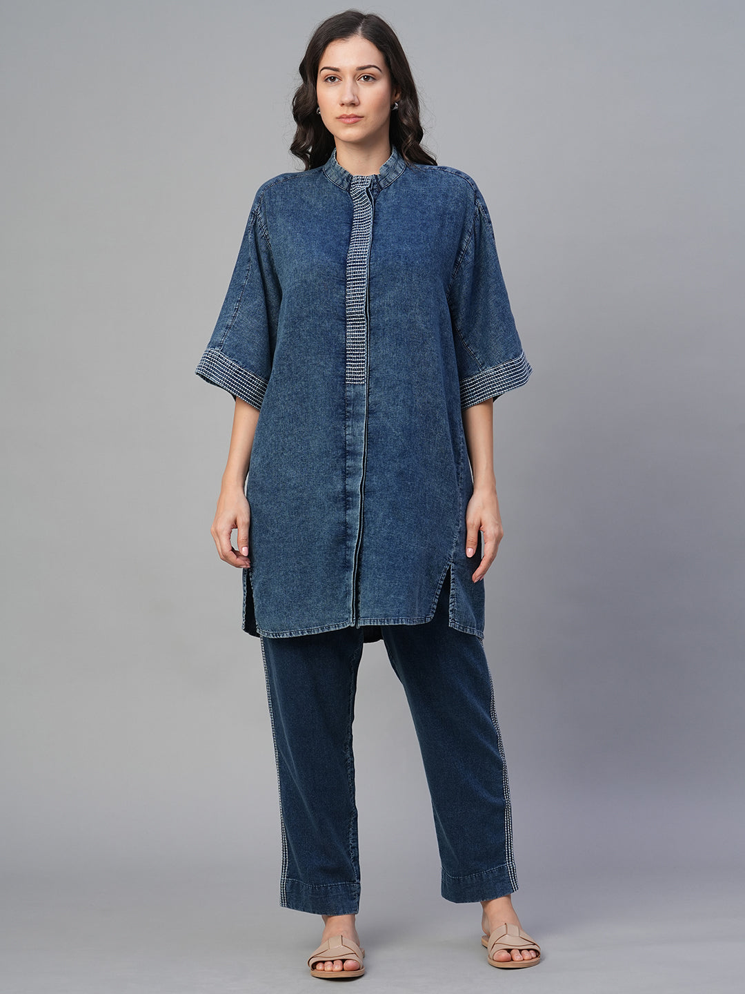 Women's Indigo 100% Cotton Boxy Fit Blouse
