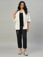 Women's Natural/Black 100% Cotton Regular Fit Blouse