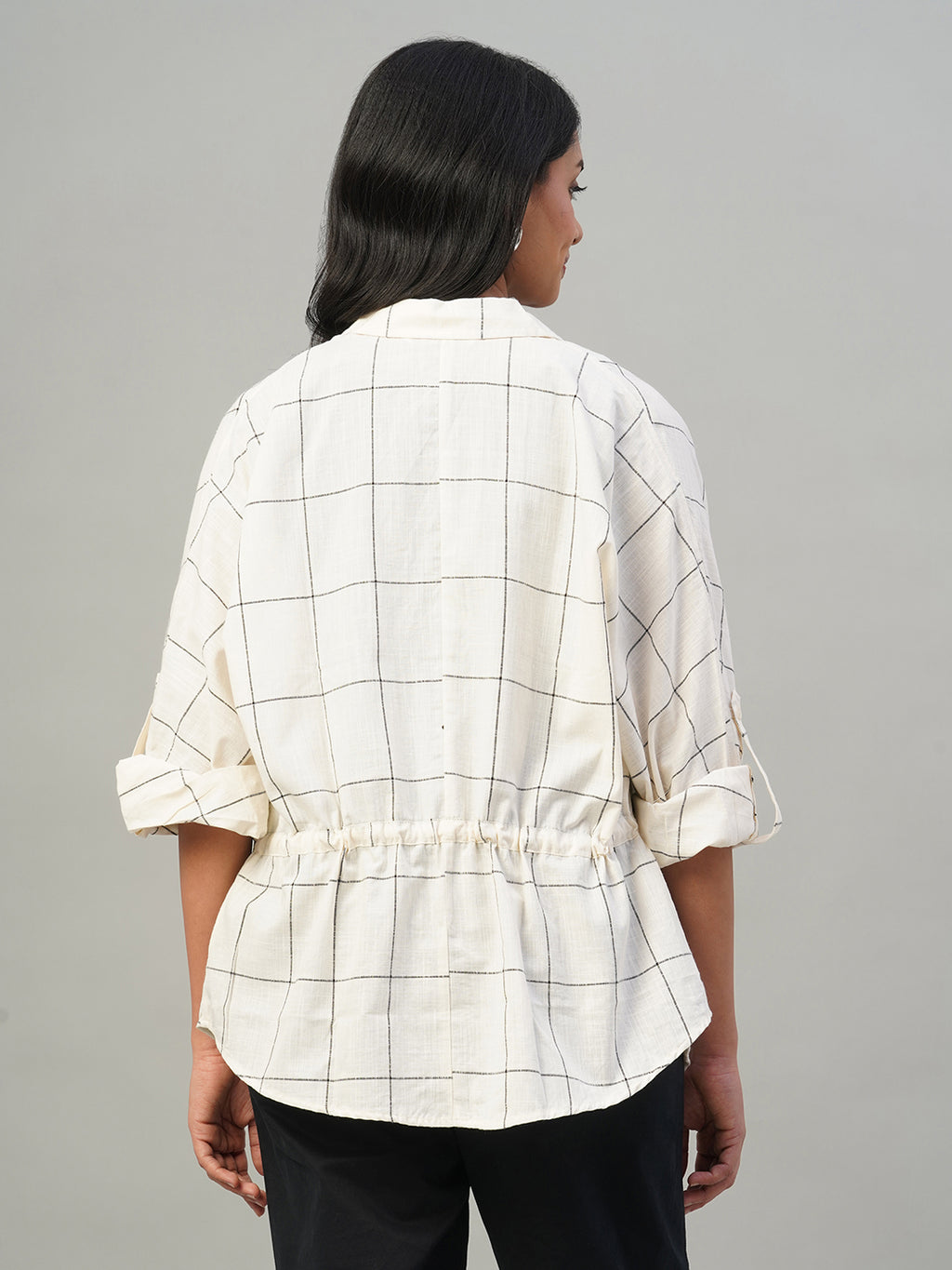 Women's Natural/Black 100% Cotton Regular Fit Blouse