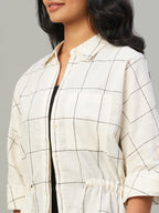 Women's Natural/Black 100% Cotton Regular Fit Blouse