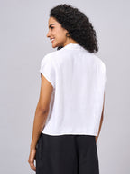 Women's 100% Linen Regular Fit Short Sleeve Blouse White