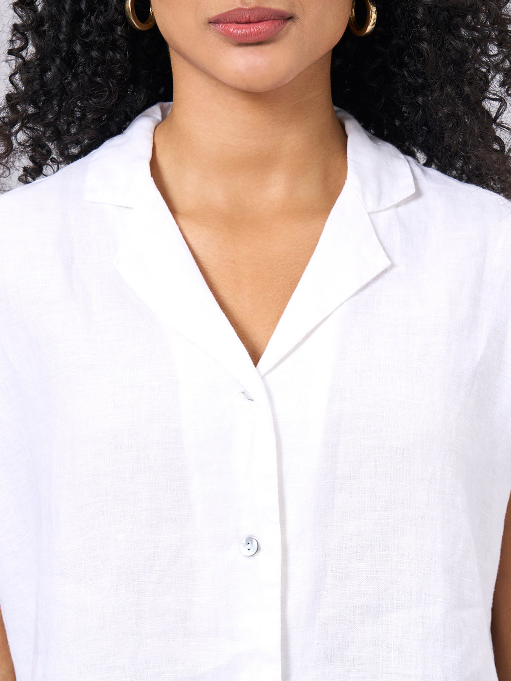 Women's 100% Linen Regular Fit Short Sleeve Blouse White