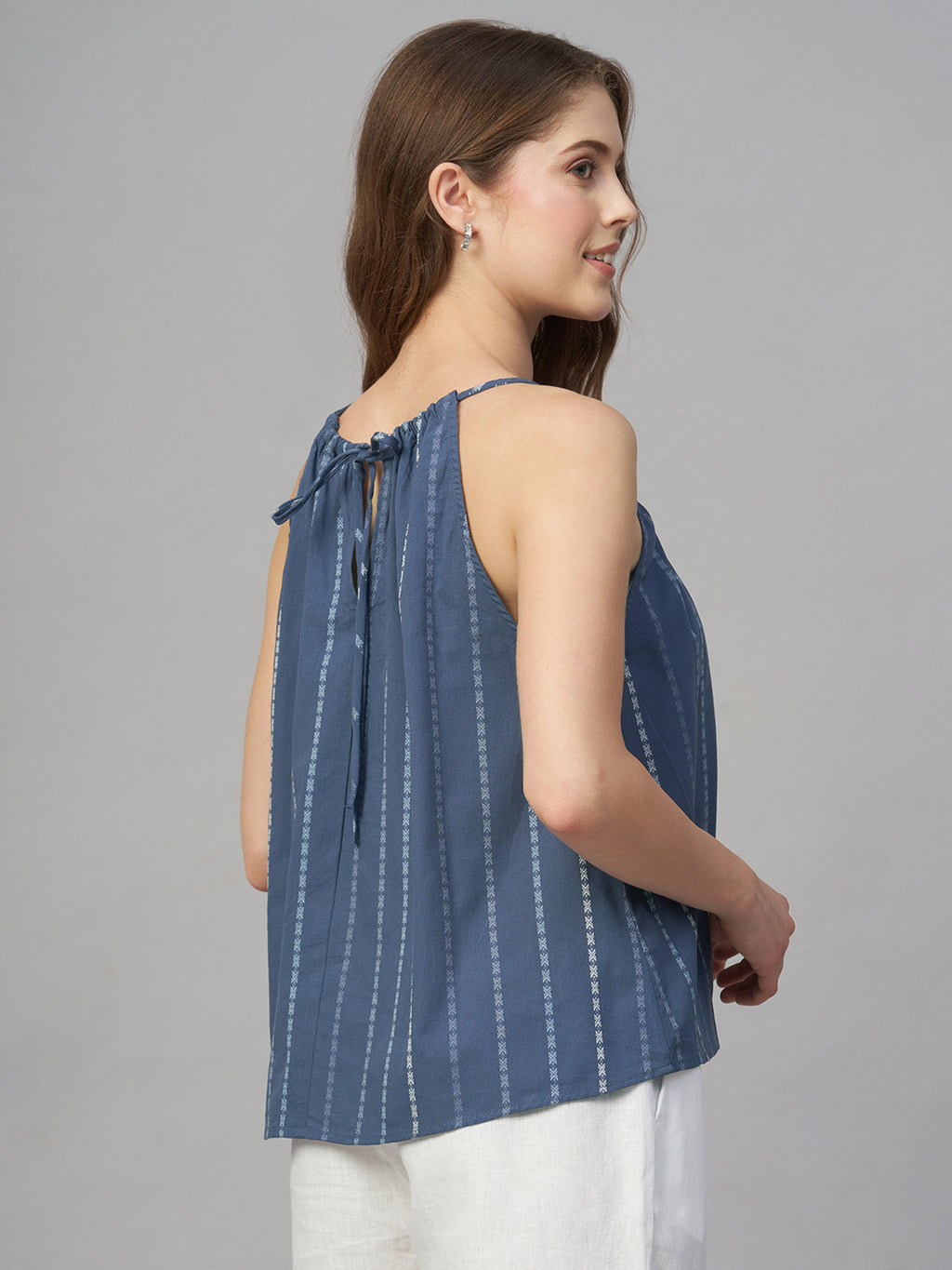 Women's Blue 100% Cotton Regular Fit Blouse