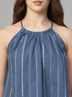 Women’s Cotton Regular Fit Stripe Halter Blouse Blue