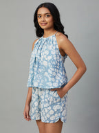 Women's Blue 100% Cotton Regular Fit Blouse