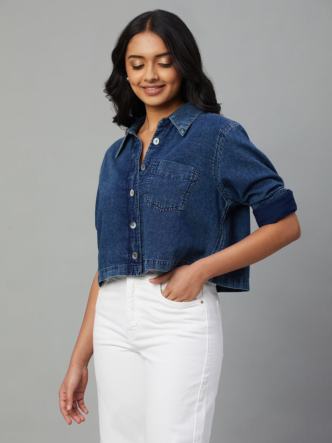 Women's Indigo 100% Cotton Regular Fit Blouse