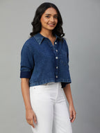 Women's Indigo 100% Cotton Regular Fit Blouse