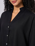 Women's Black Linen Viscose Boxy Fit Blouse