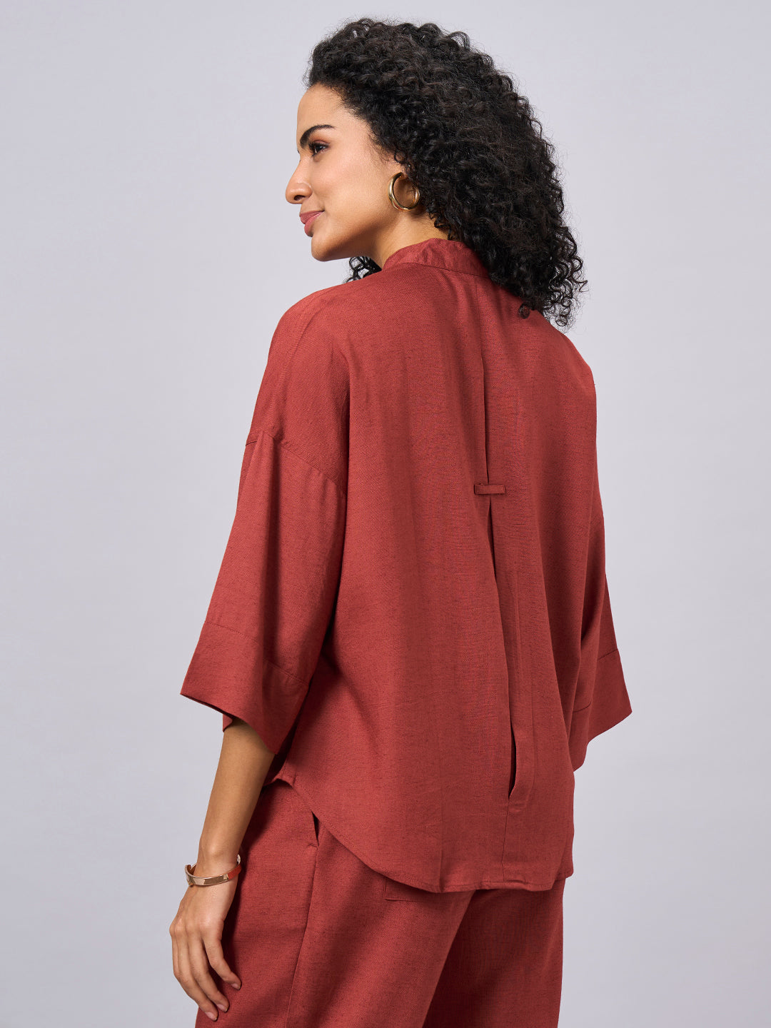 Women's Rust Linen Viscose Boxy Fit Blouse