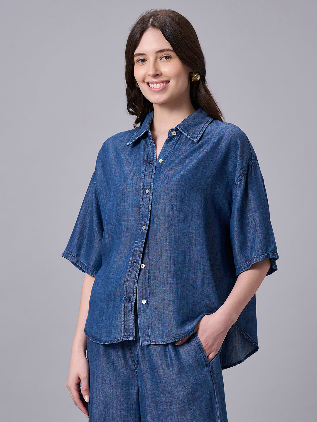 Women's Denim 100% Tencel Boxy Fit Blouse