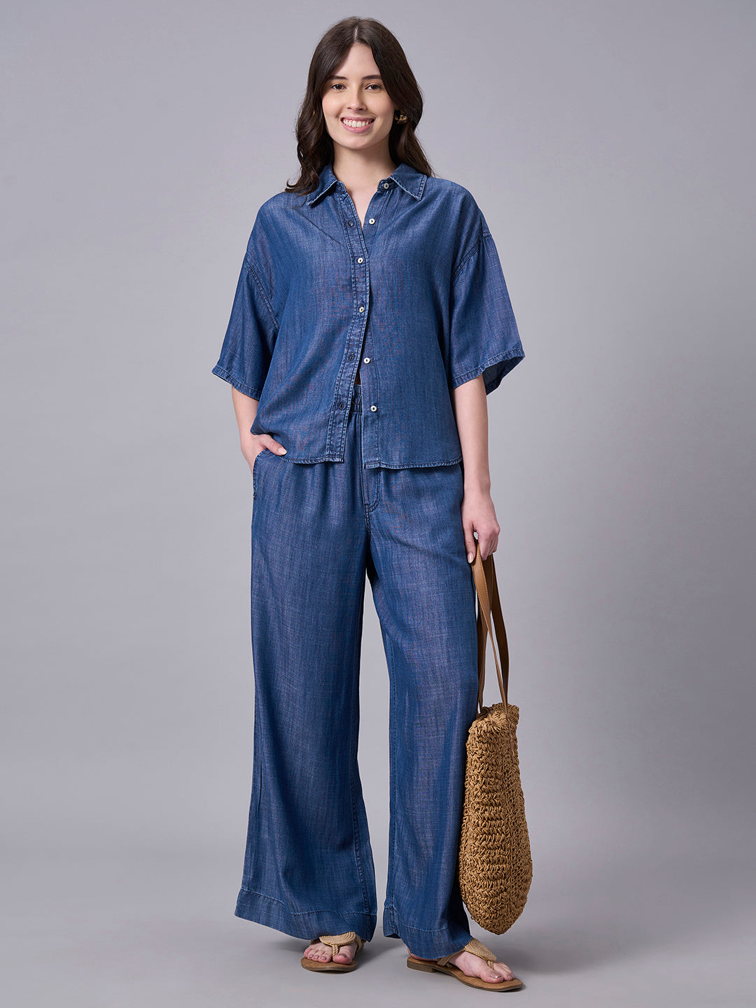 Women's Denim 100% Tencel Boxy Fit Blouse