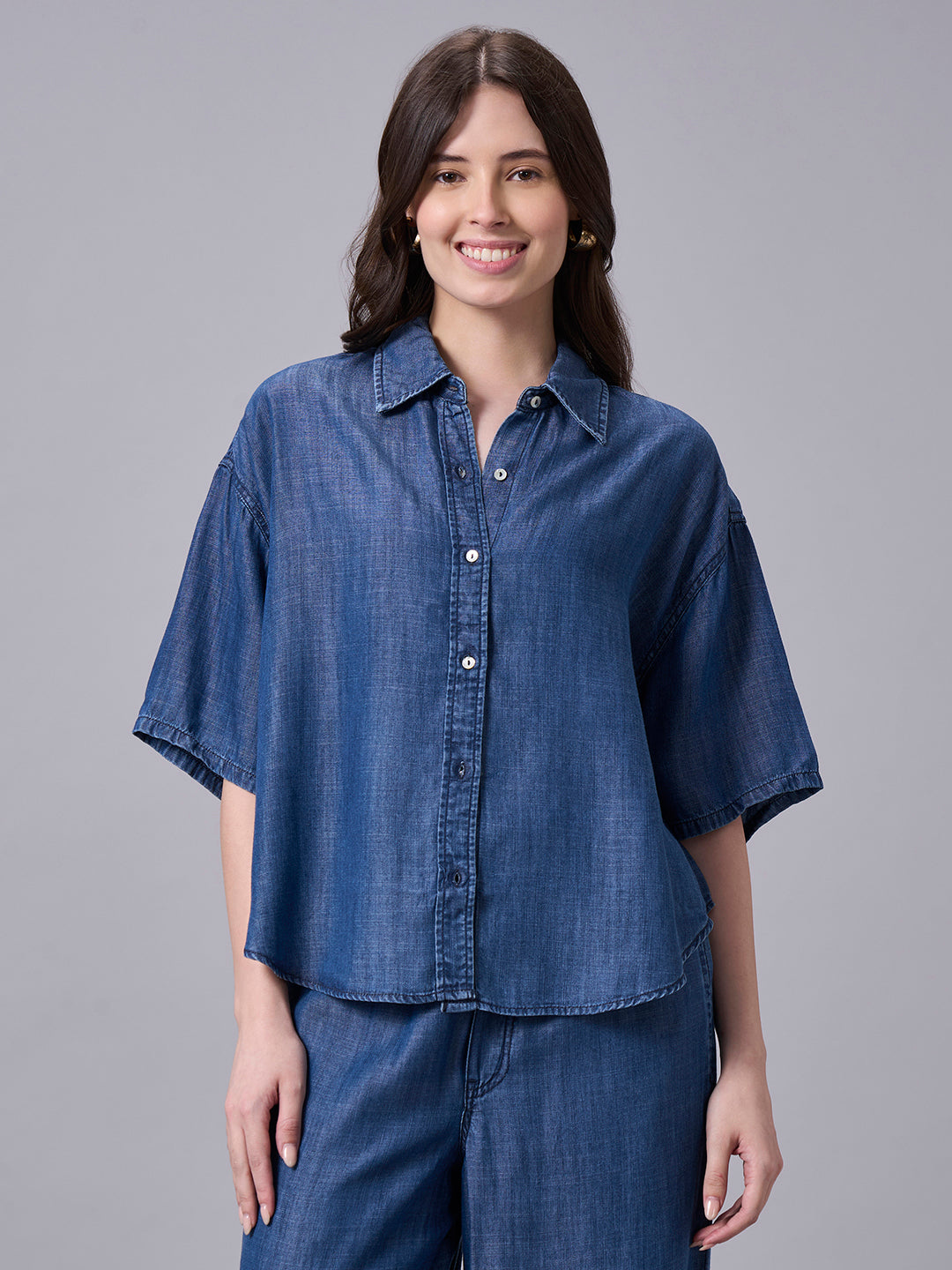 Women's Denim 100% Tencel Boxy Fit Blouse