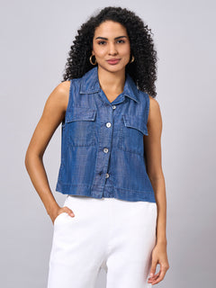 Women’s Tencel Regular Fit Sleeveless Blouse Denim