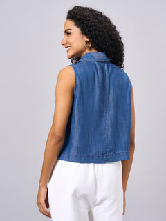 Women’s Tencel Regular Fit Sleeveless Blouse Denim