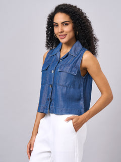 Women’s Tencel Regular Fit Sleeveless Blouse Denim