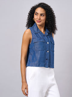 Women’s Tencel Regular Fit Sleeveless Blouse Denim