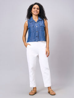 Women’s Tencel Regular Fit Sleeveless Blouse Denim