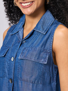 Women’s Tencel Regular Fit Sleeveless Blouse Denim