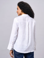 Women's White 100% Linen Regular Fit Blouse