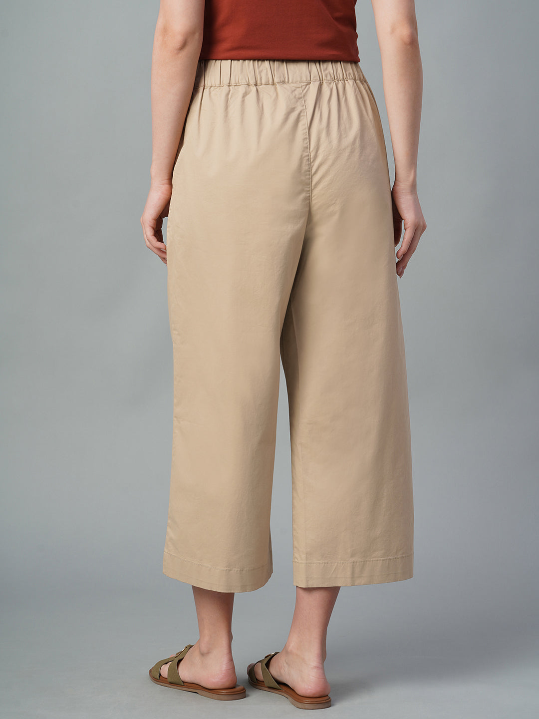 Women's Khaki Cotton Lycra Regular Fit Culotte