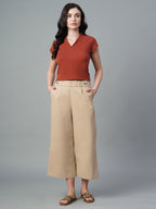 Women's Khaki Cotton Lycra Regular Fit Culotte