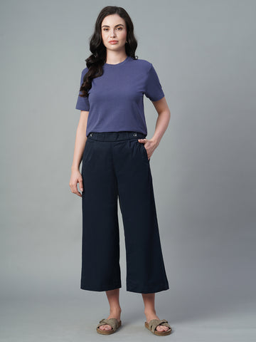 Women's Navy Cotton Lycra Regular Fit Culotte