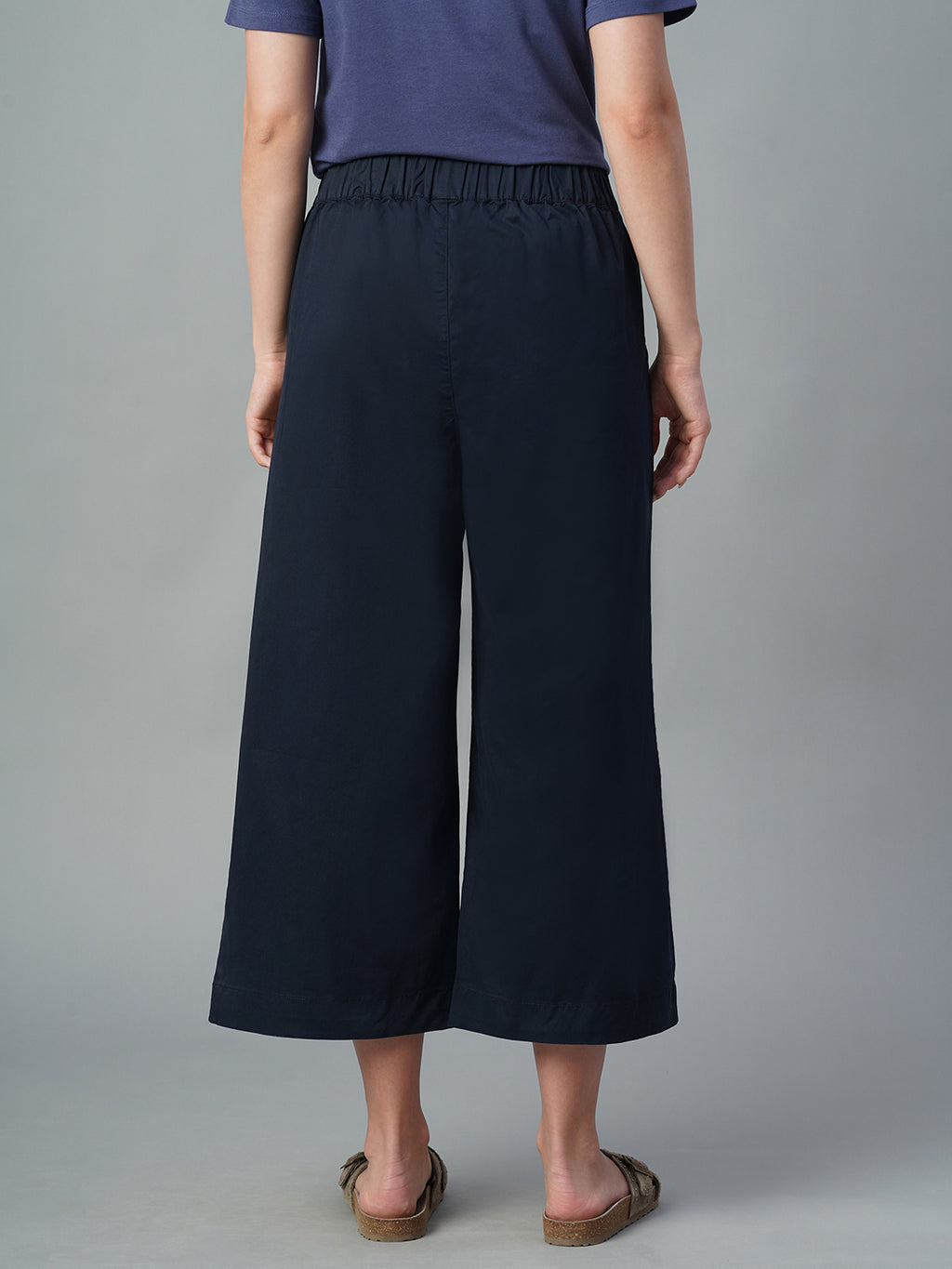 Women's Navy Cotton Lycra Regular Fit Culotte