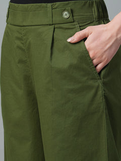 Women’s Cotton Lycra Regular Fit Culotte Olive