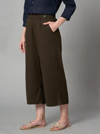 Women's Linen Viscose Regular Fit Culotte Brown