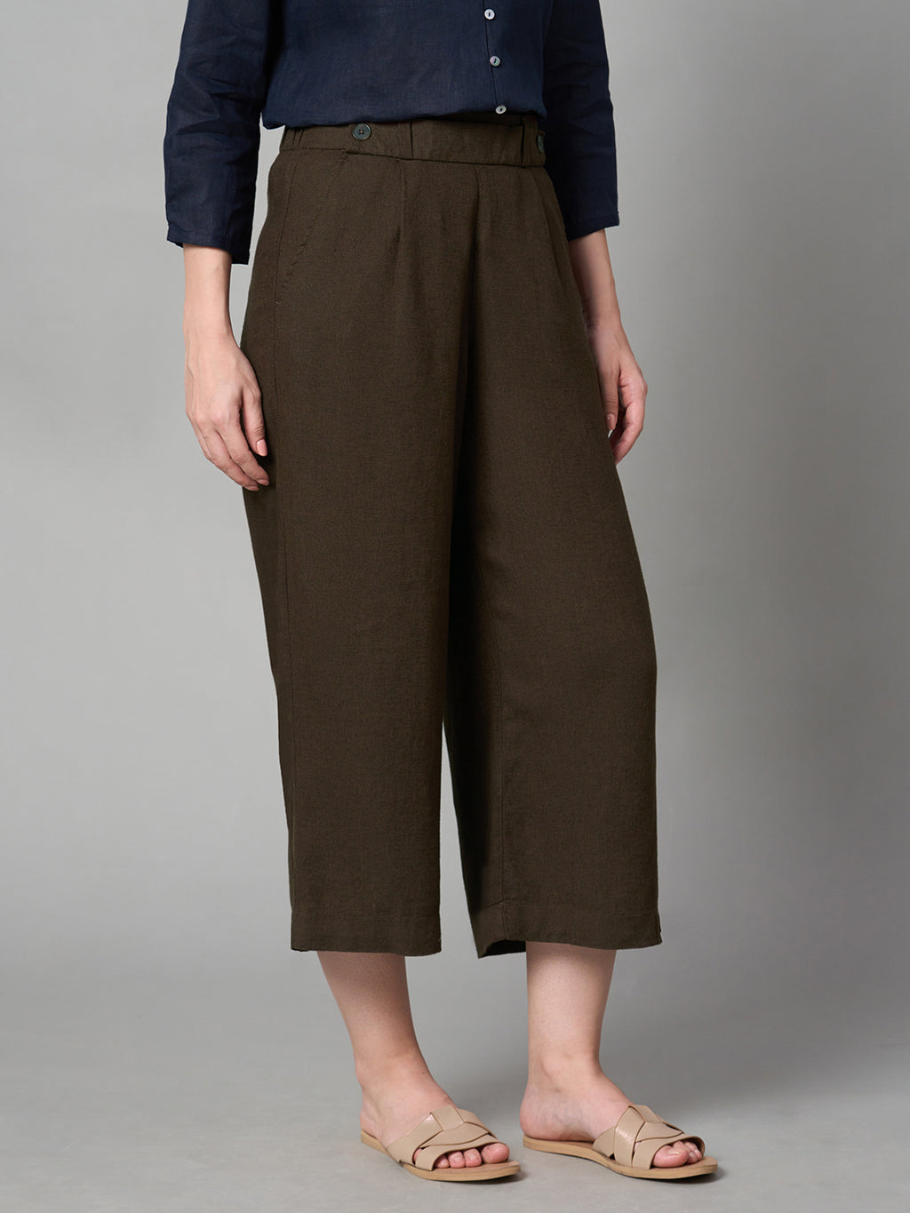 Women's Linen Viscose Regular Fit Culotte Brown