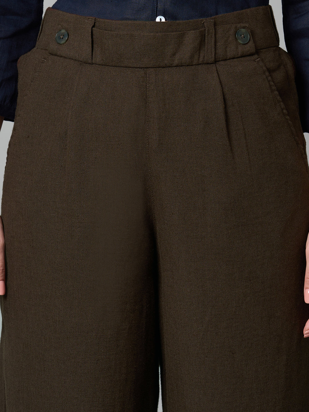 Women's Linen Viscose Regular Fit Culotte Brown