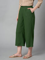Women's Green Linen Viscose Regular Fit Culotte