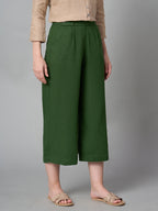 Women's Green Linen Viscose Regular Fit Culotte