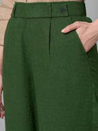 Women's Green Linen Viscose Regular Fit Culotte