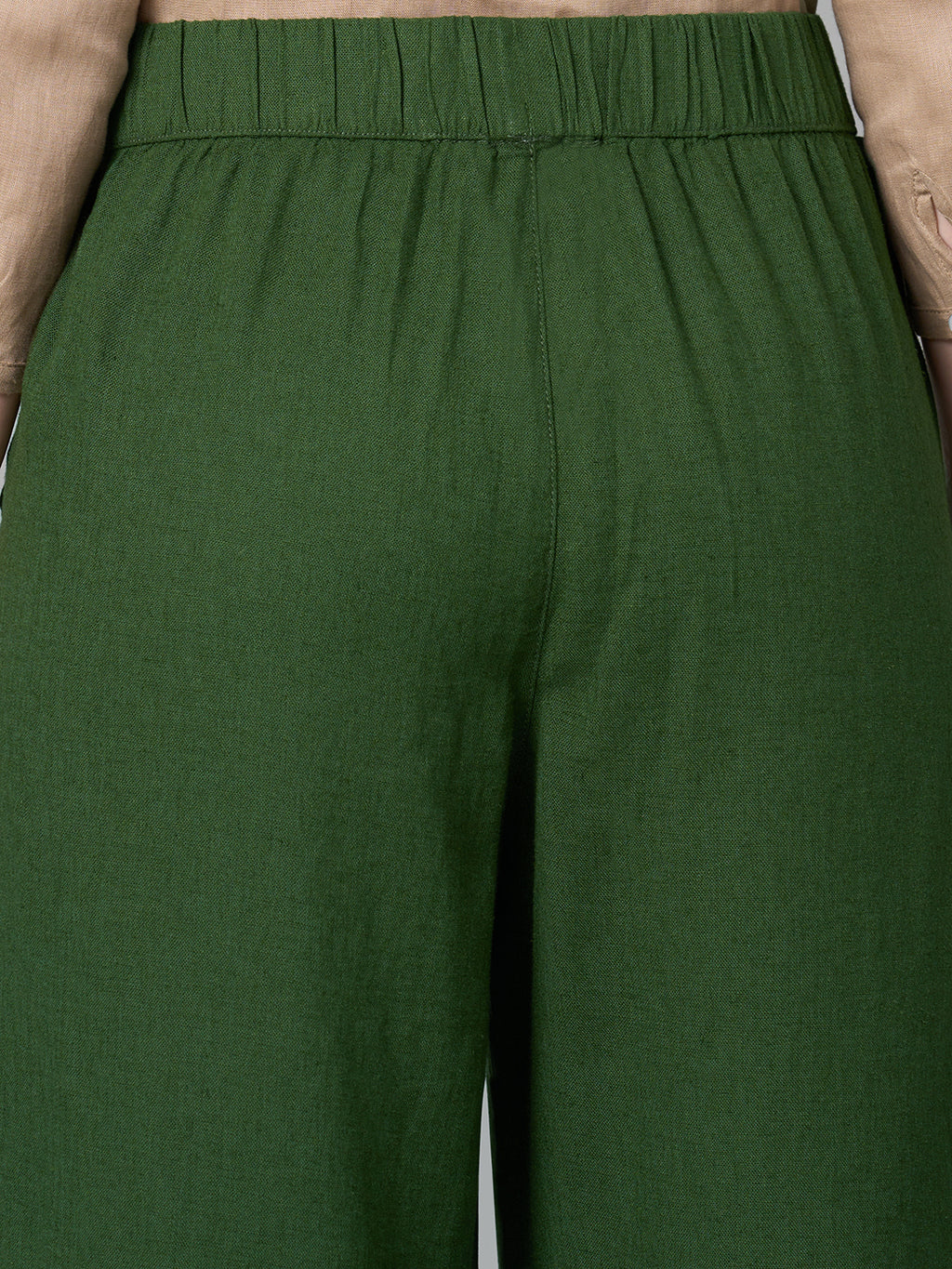 Women's Green Linen Viscose Regular Fit Culotte