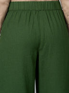 Women's Green Linen Viscose Regular Fit Culotte