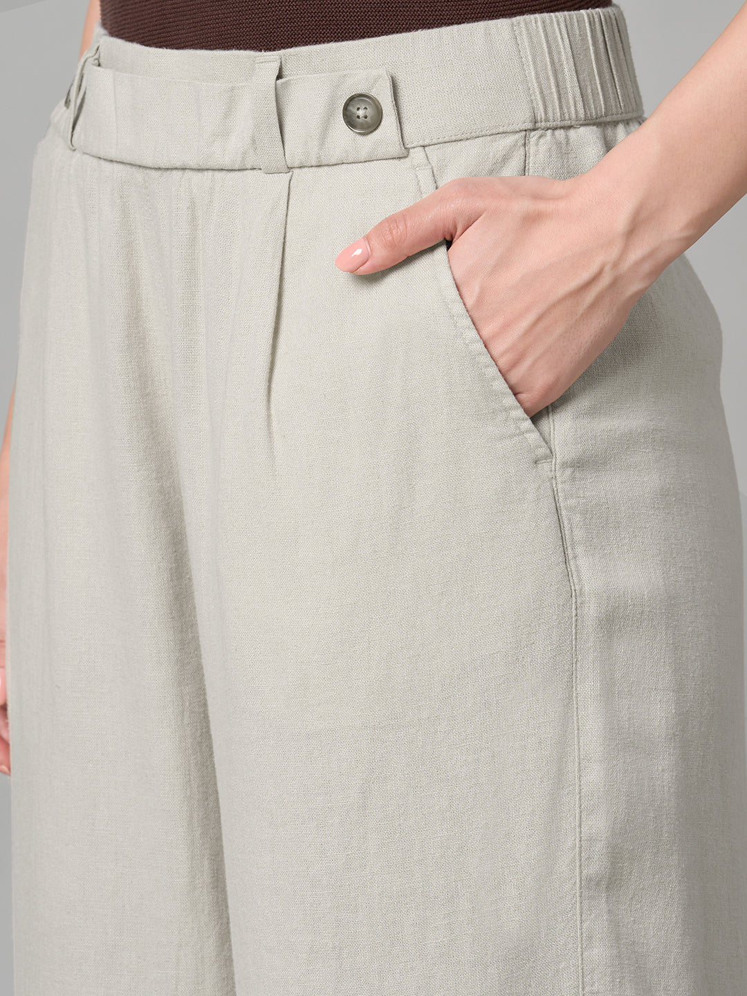 Women's Sand Linen Viscose Regular Fit Culotte