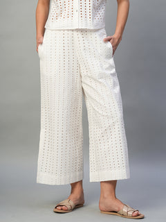 Women’s Cotton Regular Fit Eyelet Culotte White