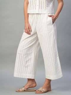Women’s Cotton Regular Fit Eyelet Culotte White